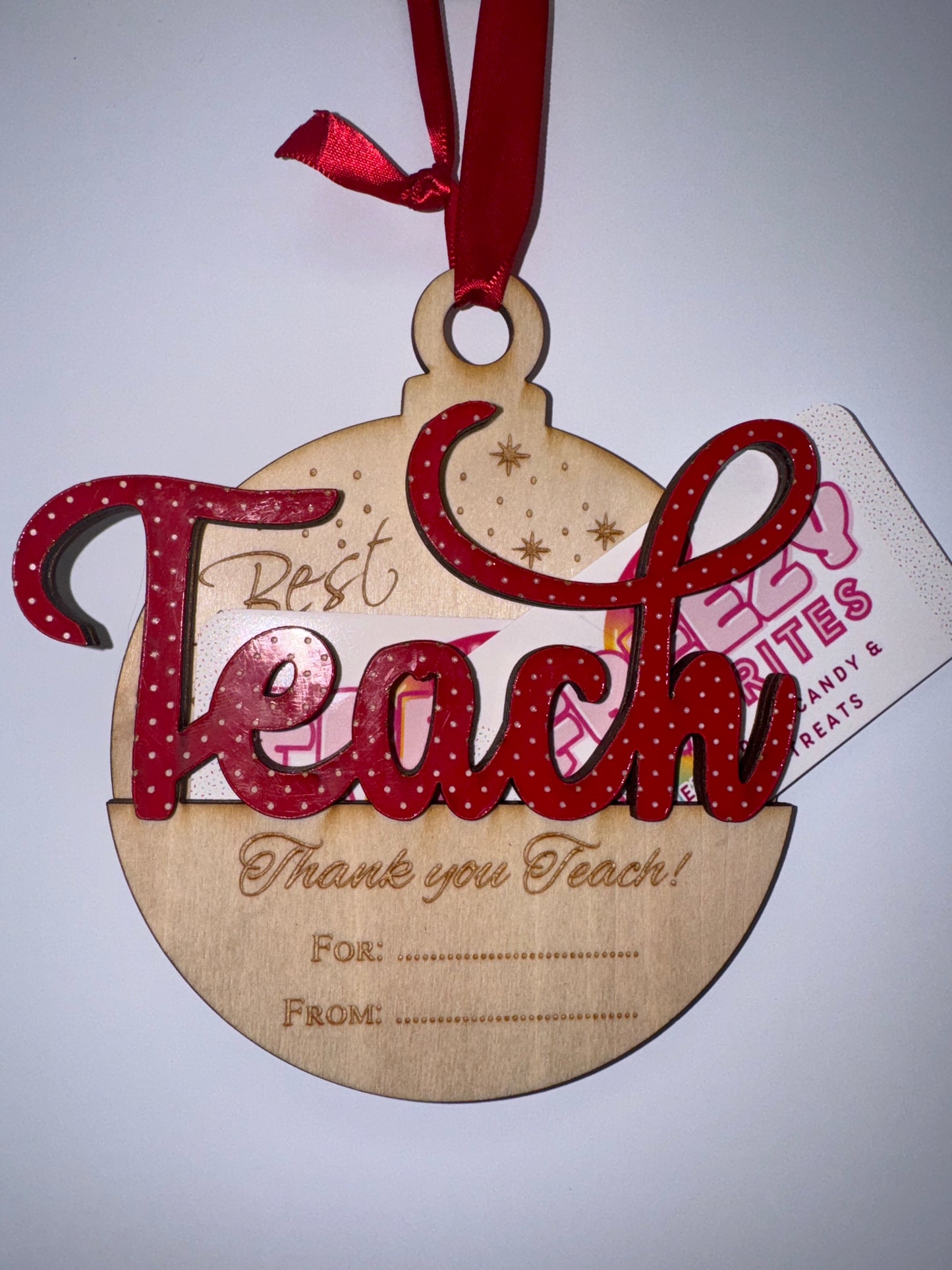 Custom Wooden Teacher Gift Card Holder Ornament