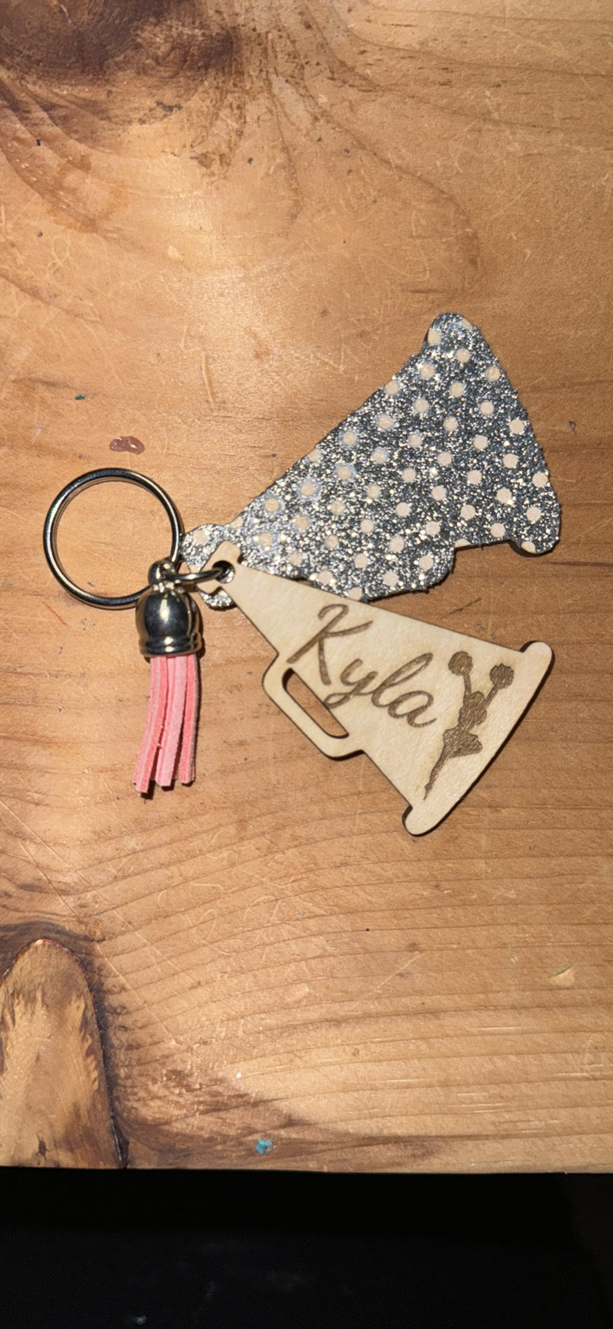 Personalize wooden Cheer Keychain