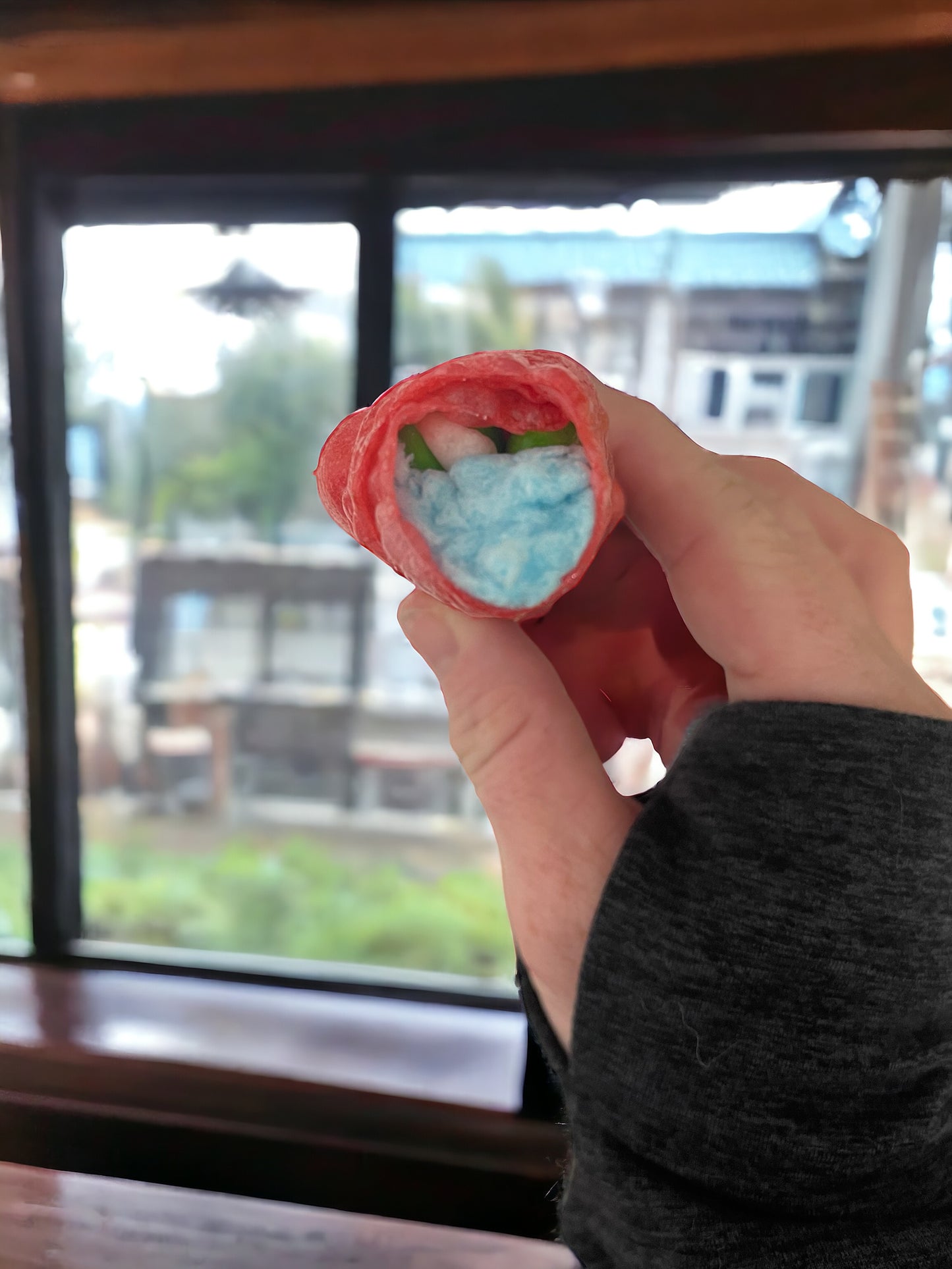 Freeze Dried Fruit Rollie stuffed with Cotton Candy and Ittles